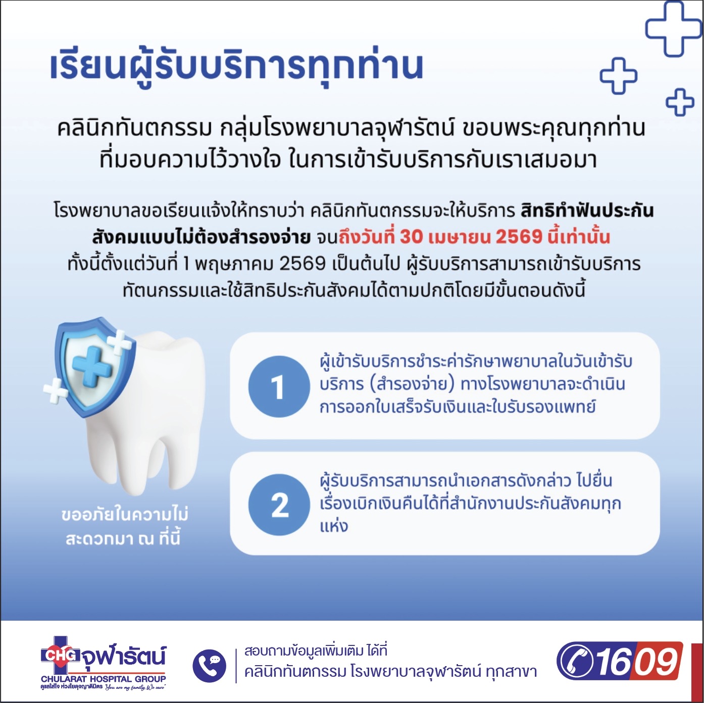 ทำฟันสิทธิประกันสังคมไม่ต้องสำรองจ่ายได้ถึง 30 เมษายน 2569 นี้เท่านั้น